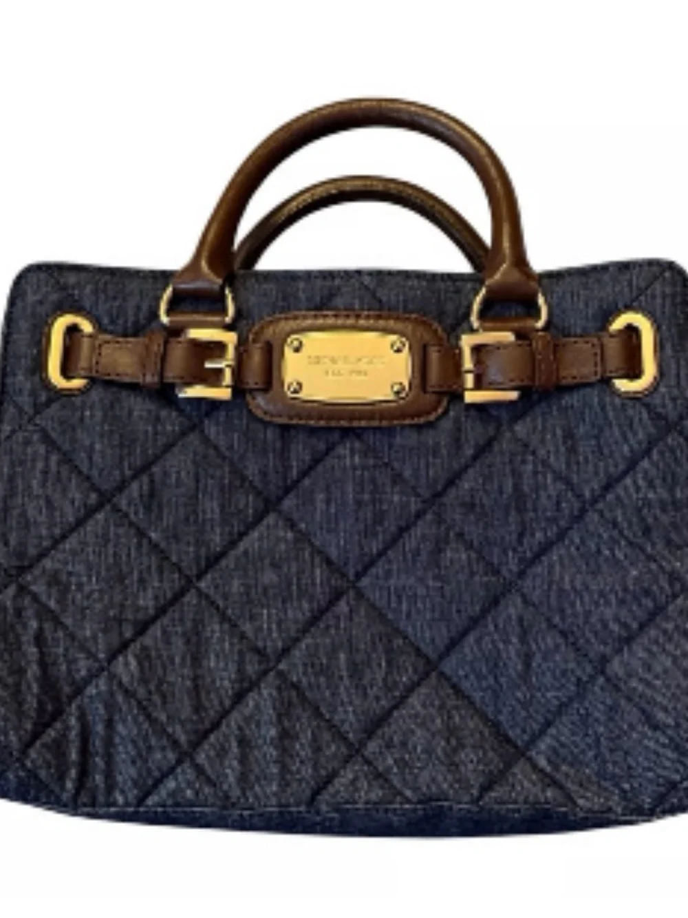 Michael Michael Kors Quilted Denim and Brown Leather Strap Hamilton